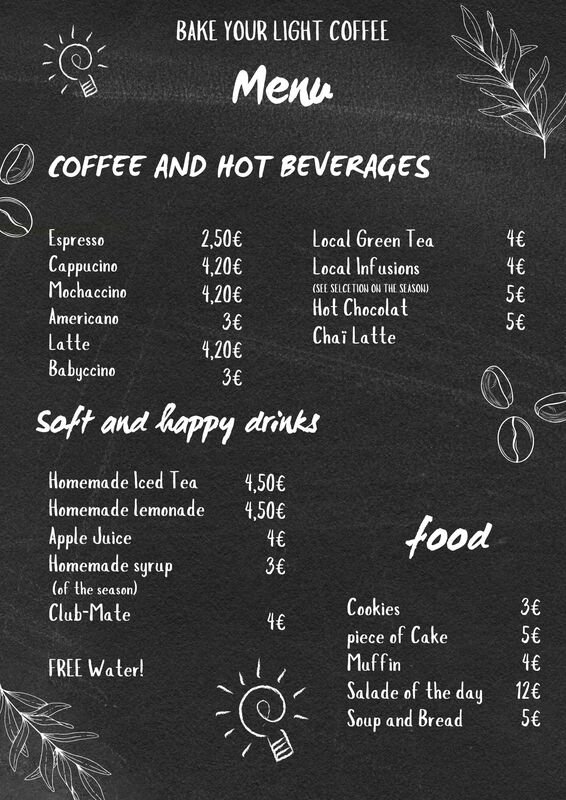 Menu du café Bake Your Light